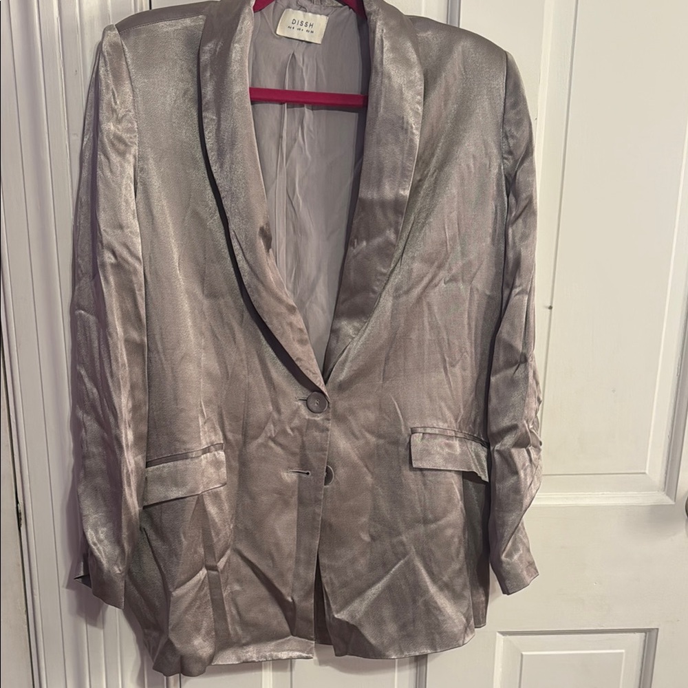 DISSH Silver Satin Blazer Luxurious Relaxed Fit